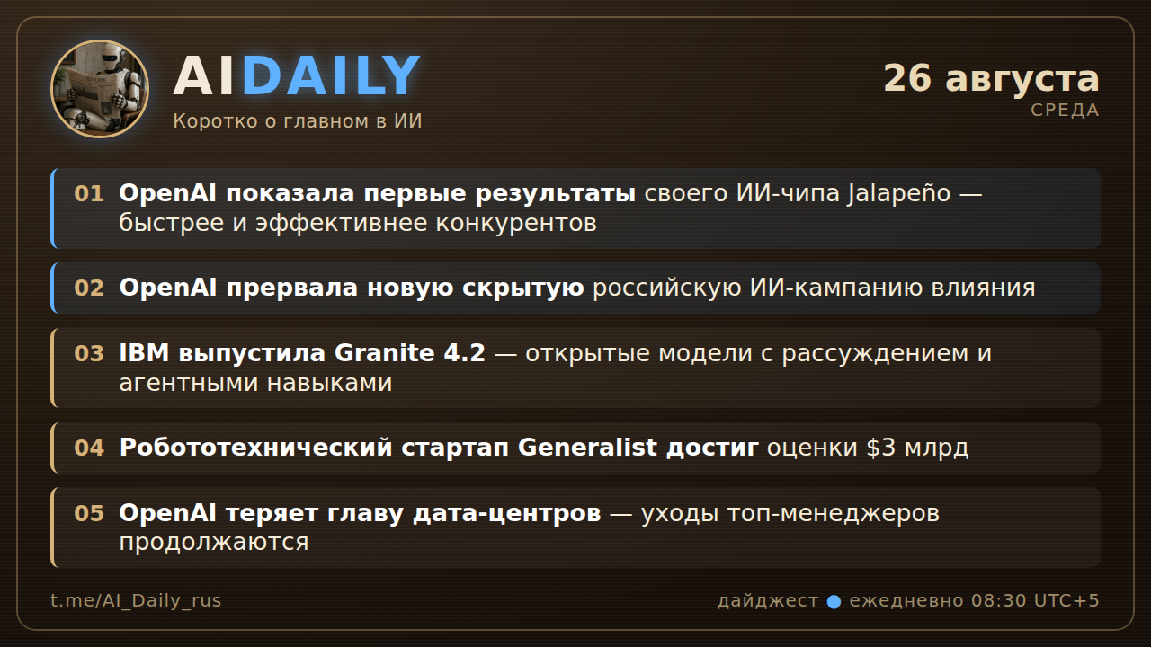 Баннер выпуска: 5 главных новостей ИИ за 26 августа 2026